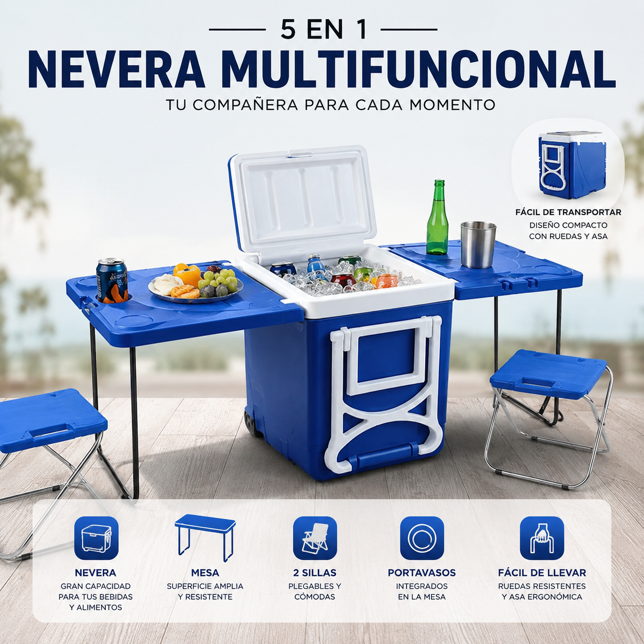 Caixa Térmica 5 em 1 · Mesa e Cadeiras · 28L